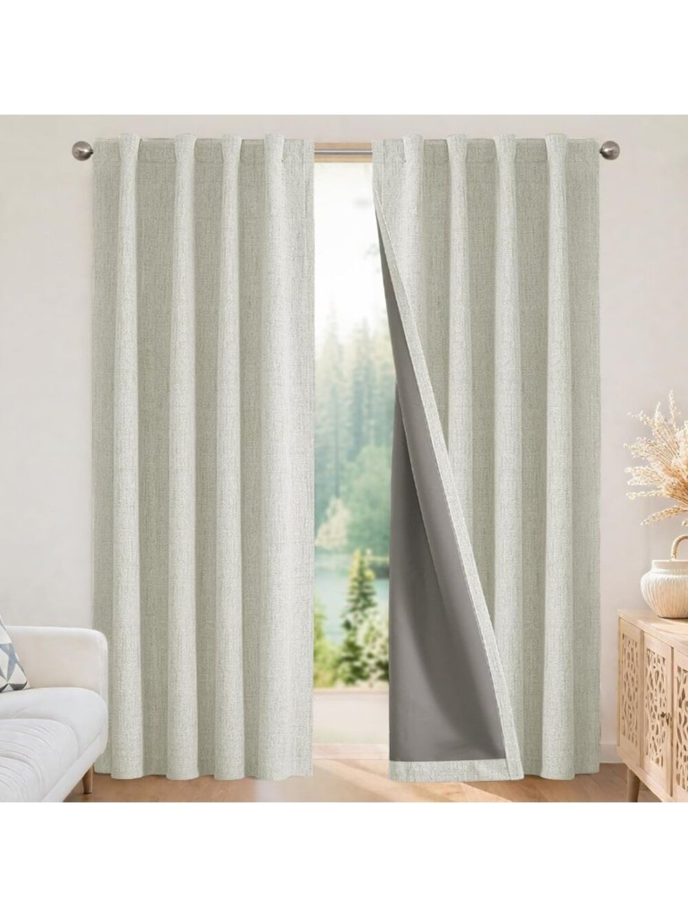 Light Beige Blackout Curtains - 100% Light Blocking, Thermal Insulated Drapes, 2